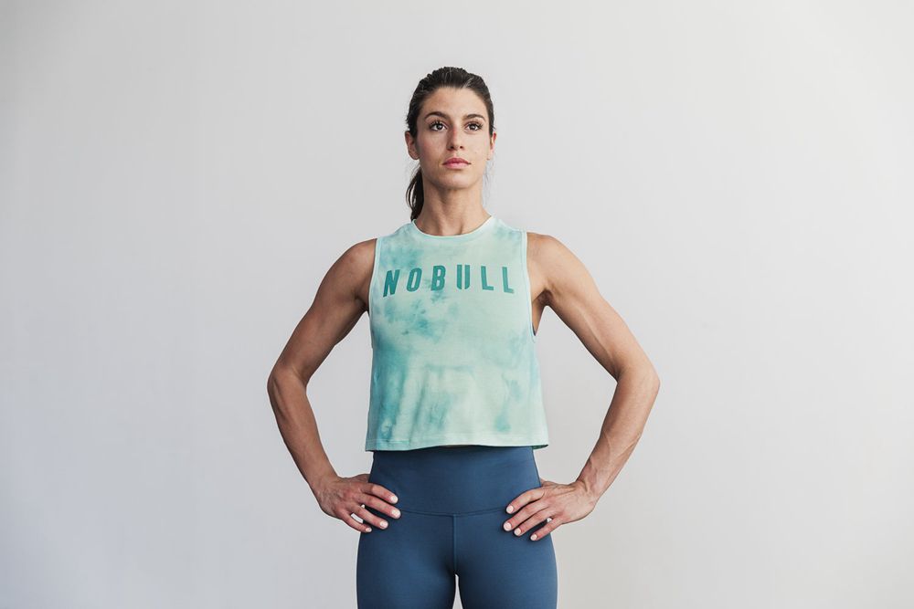 NOBULL Women's Muscle Tank Tops - Vanilla & Aqua Tie-Dye - Ireland (2473IONPT)